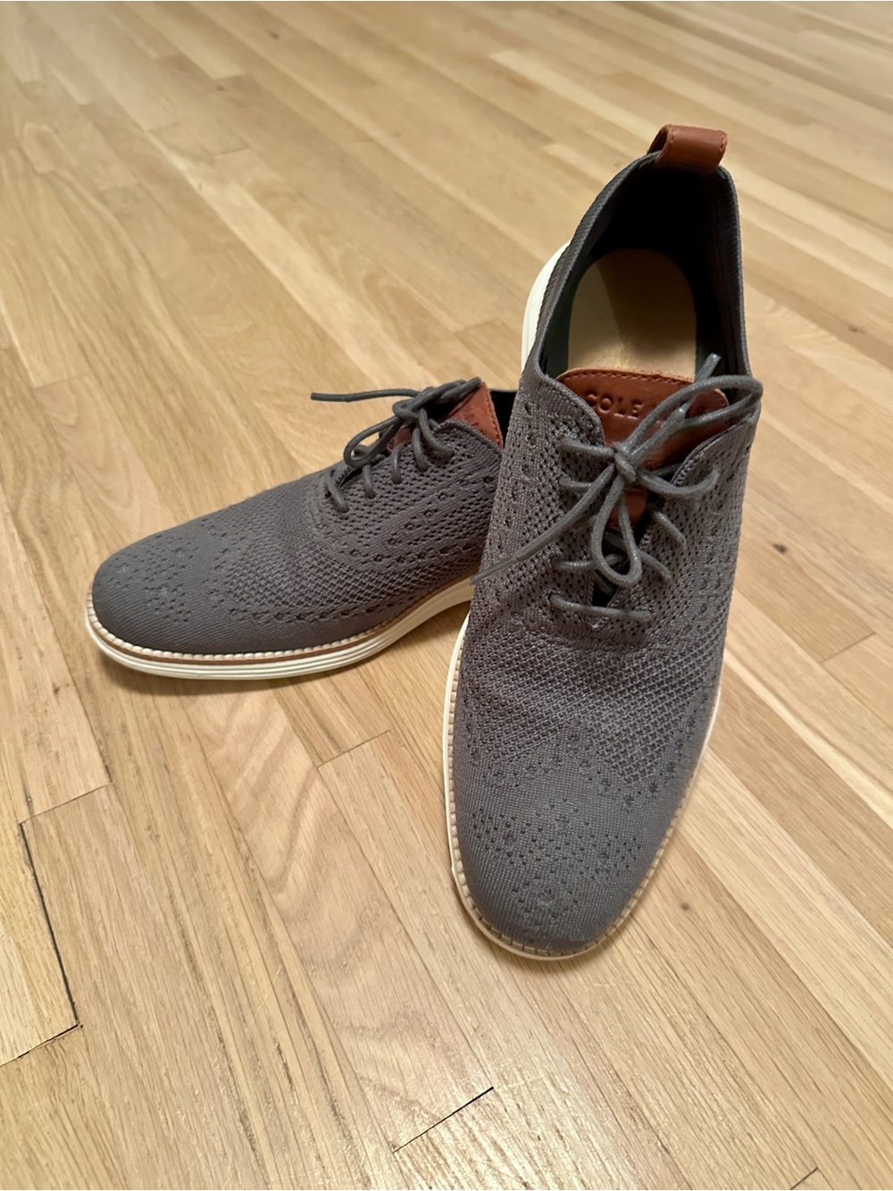 Cole Haan wing tip Gray Knit Lace-Up Oxfords with Tan Accents